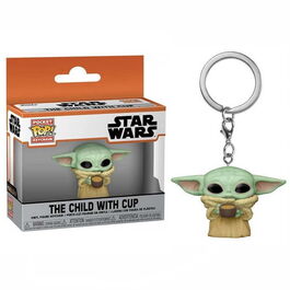 LLAVERO POP STAR WARS THE MANDALORIAN YODA THE CHILD WITH CUP 4CM