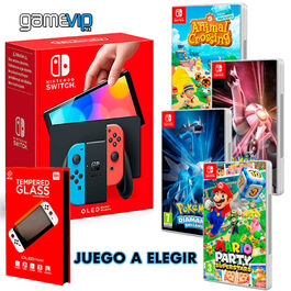 CONSOLA NINTENDO SWITCH OLED AZUL Y ROJO + JUEGO A ELEGIR + PROTECTOR DE PANTALLA SWITCH