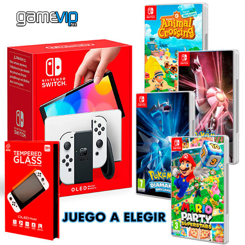 Set Nintendo Switch Oled Blanca + Protector + Juego Mario Party Superstars  + Funda Mario