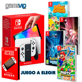 CONSOLA NINTENDO SWITCH OLED BLANCA + JUEGO A ELEGIR + PROTECTOR DE PANTALLA SWITCH