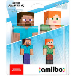 FIGURA AMIIBO SMASH BROS MINECRAFT STEVE Y ALEX