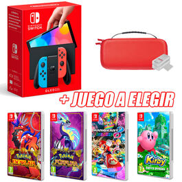 CONSOLA NINTENDO SWITCH OLED AZUL Y ROJO + FUNDA + JUEGO A ELEGIR