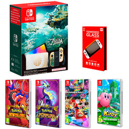 CONSOLA NINTENDO SWITCH OLED EDICION ESPECIAL ZELDA TEARS OF THE KINGDOM SWITCH + JUEGO A ELEGIR + PROTECTOR DE PANTALLA SW
