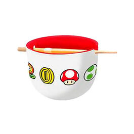 CUENCO DE RAMEN CON PALILLOS SUPER MARIO SIMBOLOS